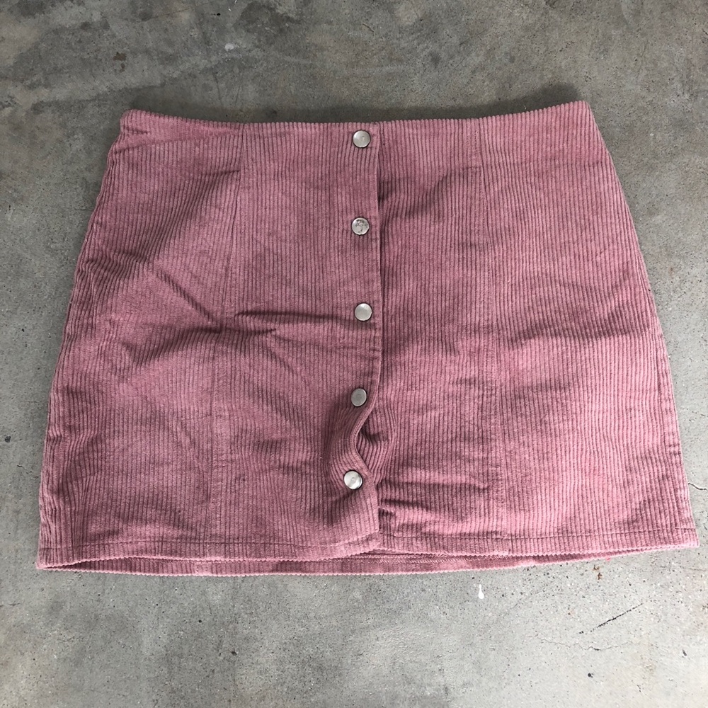 Pink button up corduroy skirt